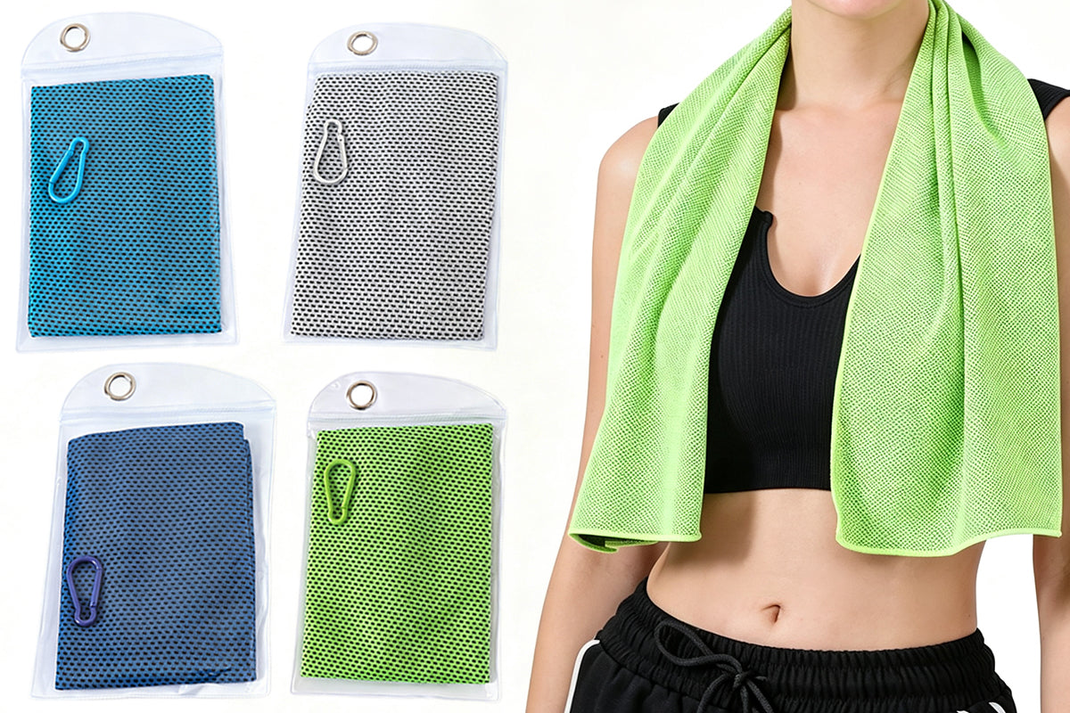 4pcs 100x30cm Reusable Cooling Towels with Storage Bag Carabiner