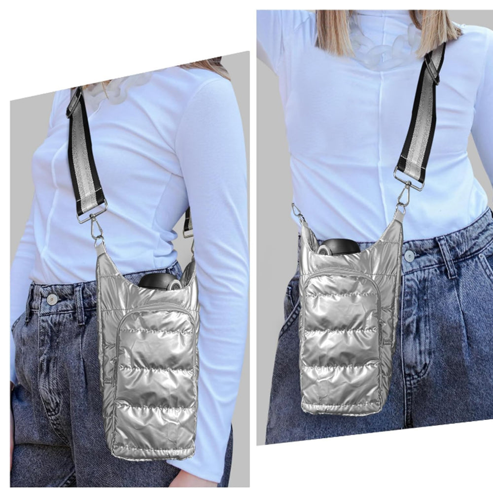 Adjustable Quilted Water Bottle Carrier Bag
