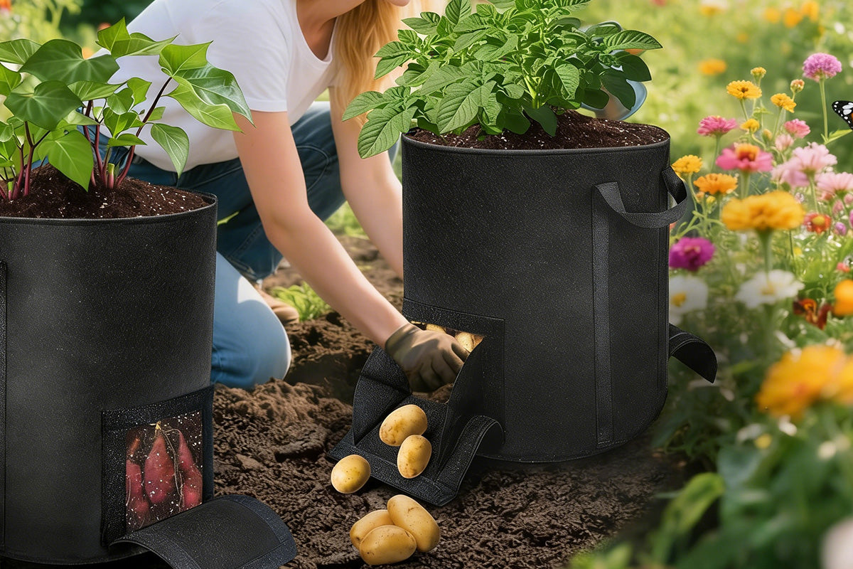 4X15 Gallon Potato Grow Bags with Dual Harvest Window Visible Window Non-Woven Planter Pot