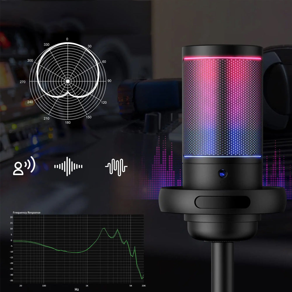 USB Gaming Condenser Microphone with RGB Light for Recording Streaming