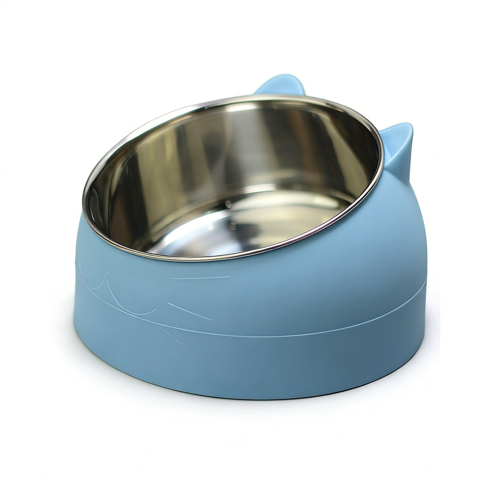 400ml Stainless Steel Tilted Pet Bowl Non-Slip Raised Feeder for Cats and Dogs