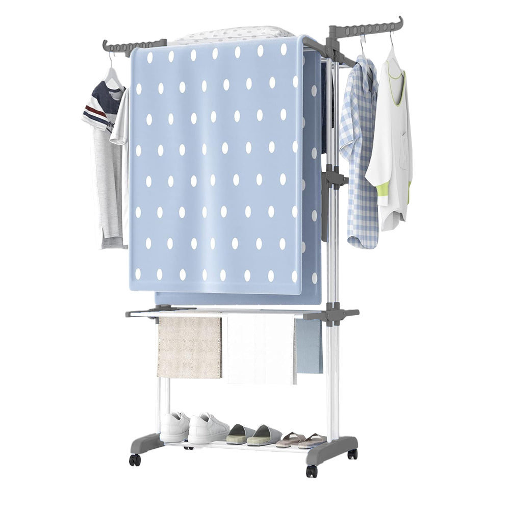 4-Tier Clothes Drying Airer Foldable Stainless Steel Movable Drying Rack