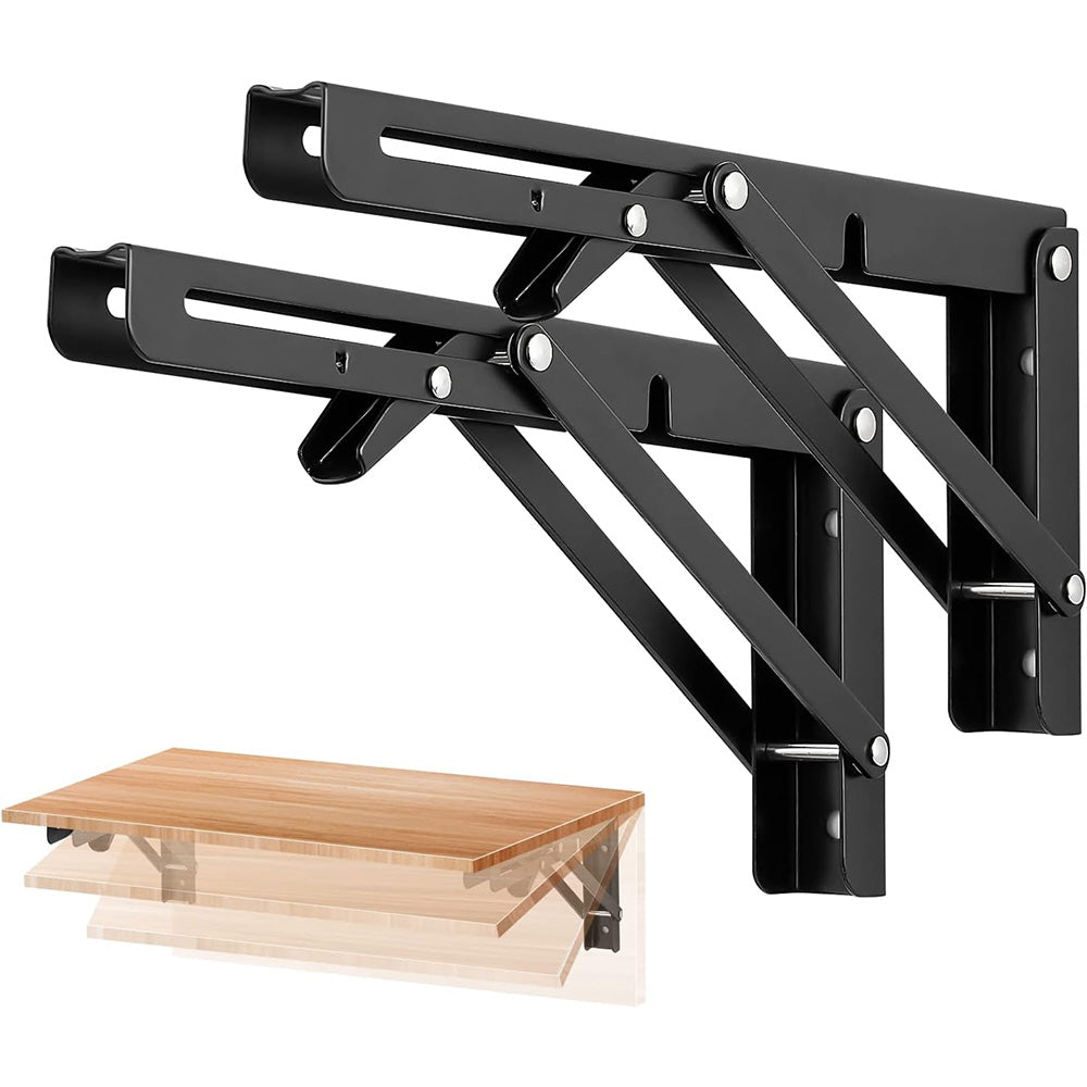 2Pcs 90 Degree Foldable Metal Shelf Brackets-Black