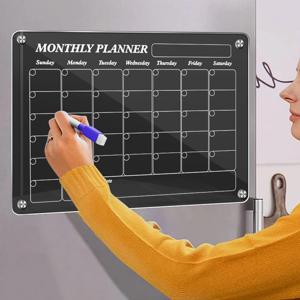 40x30cm Acrylic Magnetic Calendar for Fridge 5 Colorful Markers 1 Cleaning Cloth