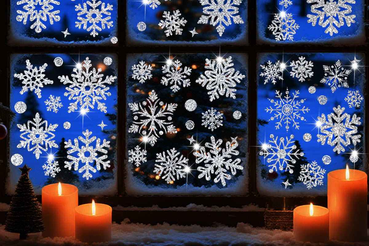 Christmas Window Clings Snowflakes Static Stickers Gold Silver for Holiday Decorations