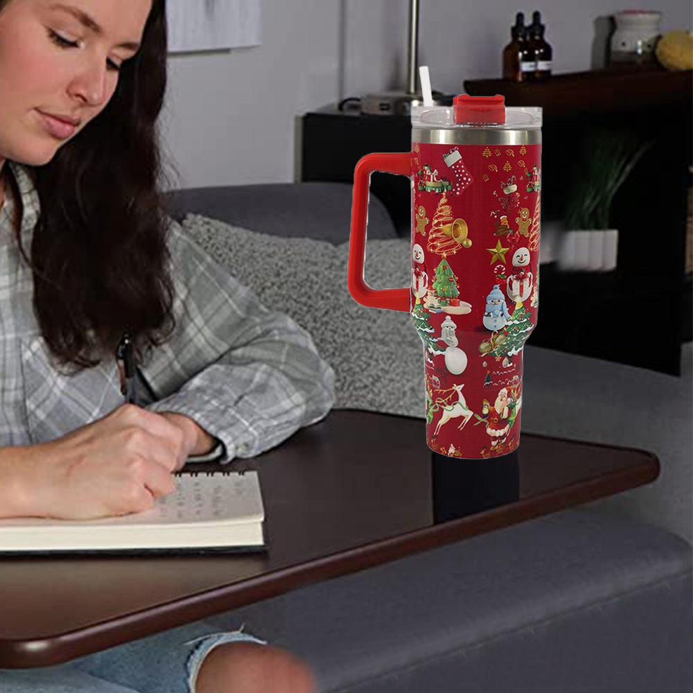 40oz Stainless Steel Christmas Pattern Thermal Mug For Stanley Cup