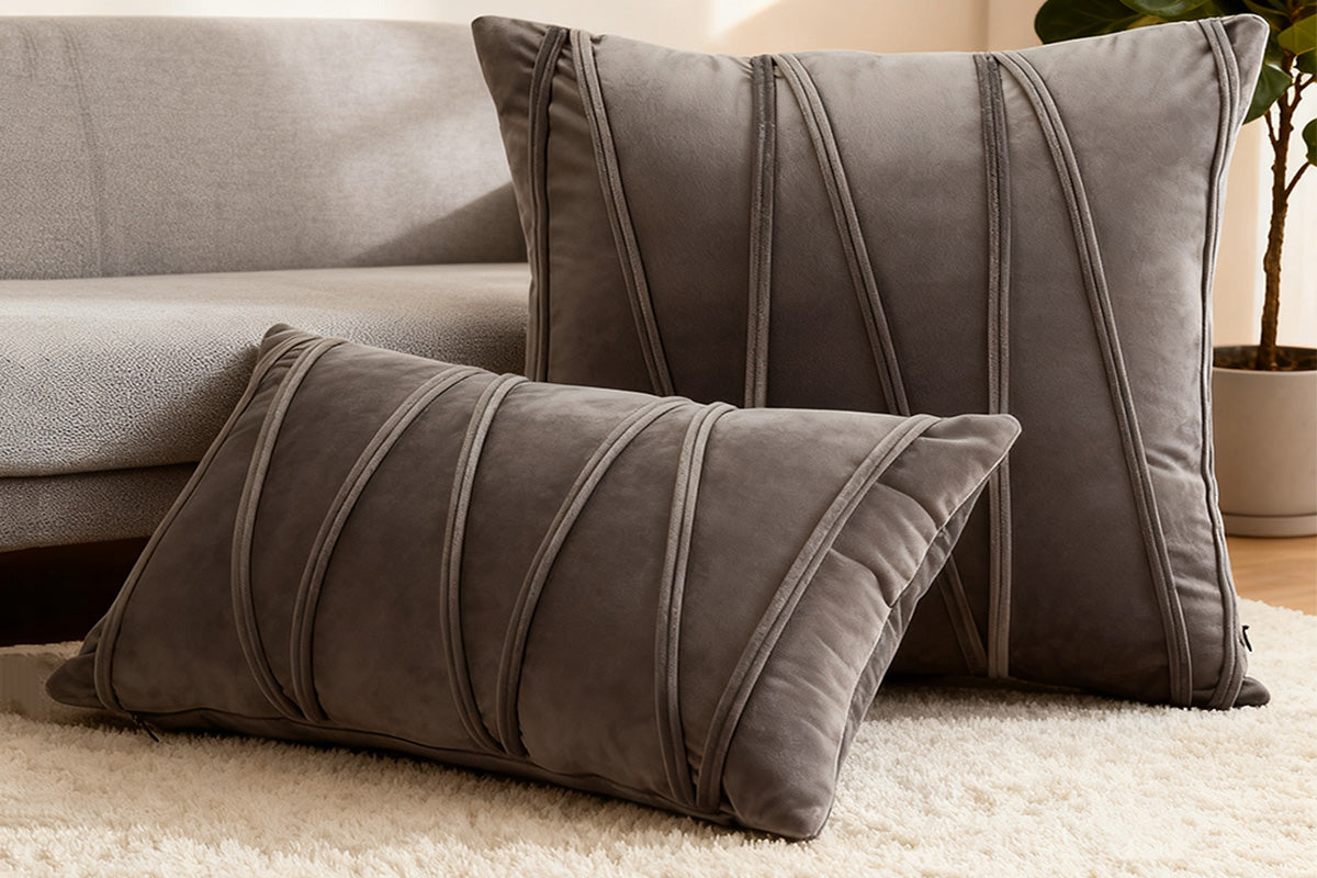 2PCS Velvet Bandage Stripe Cushion Cover Set Throw Pillow Cases for Sofa-Grey