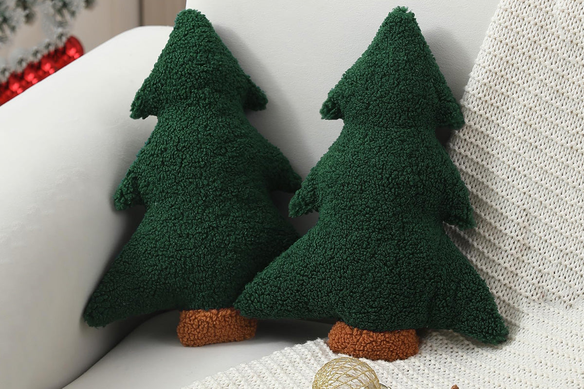 Christmas Tree Shaped Plush Pillow Soft Decorative Cushion for Holiday Home Decoration