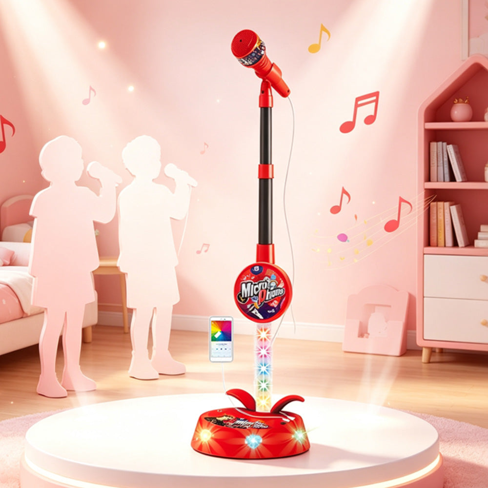 Adjustable Karaoke Microphone Toy with Stand and Flashing Lights for Youngsters