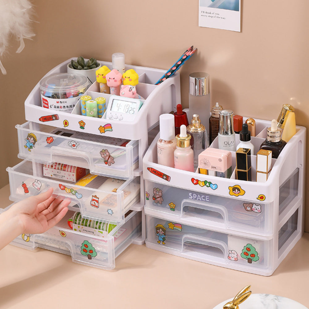 2Pcs Clear 3 Tiers Cosmetic Storage Drawers