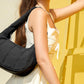 Small Puffer Crescent Shoulder Bag for Women Nylon Quilted Handbag with Adjustable Strap