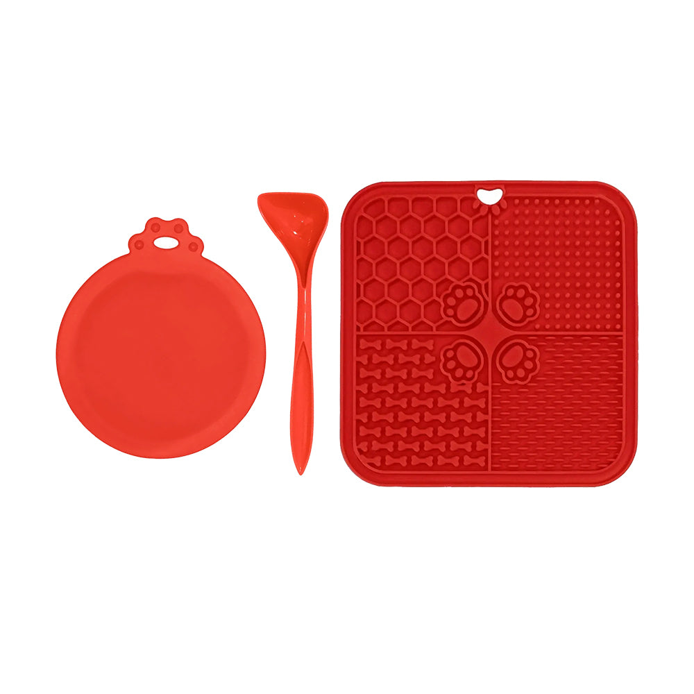 Silicone Dog Lick Mat with Spoon and Can Lid