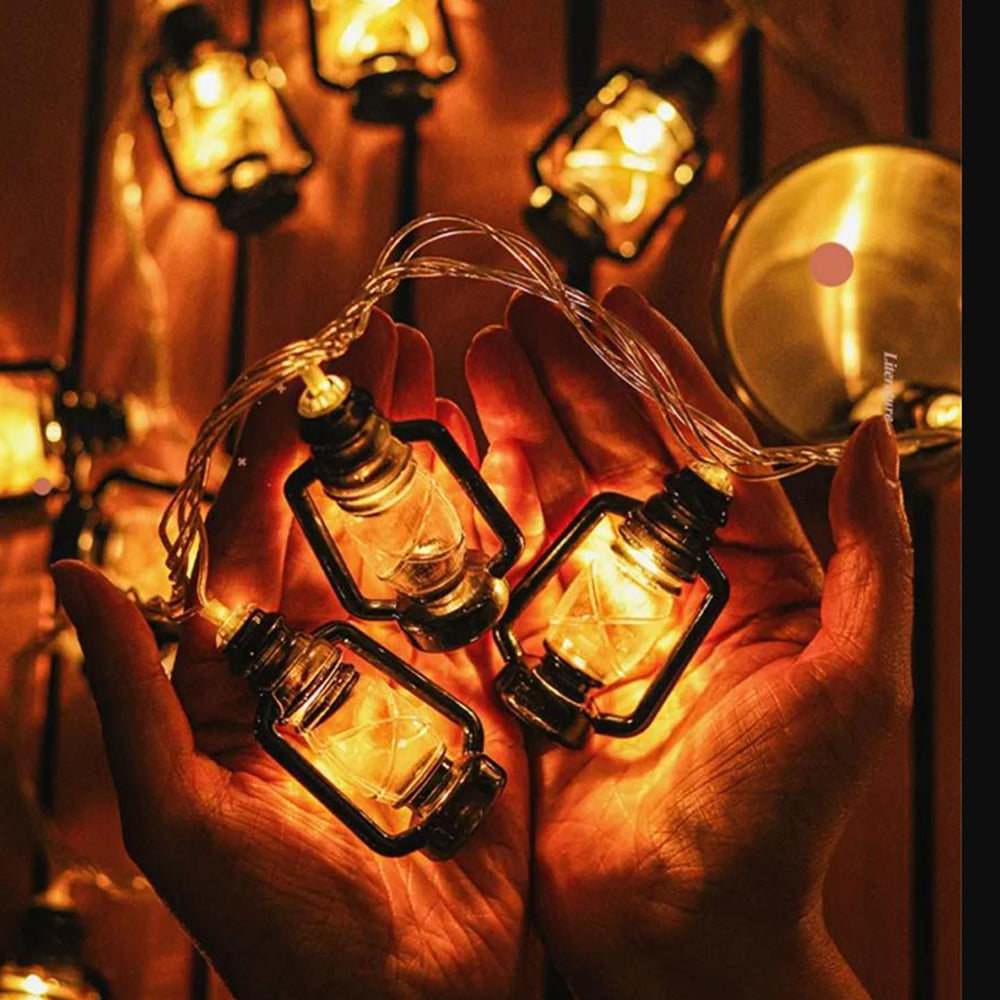 Battery Operated LED Black Retro Oil Lantern String Light