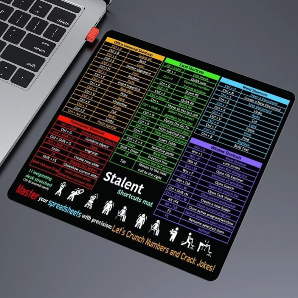 Portable Computer Mouse Pad with Excel Word PowerPoint Windows Shortcuts