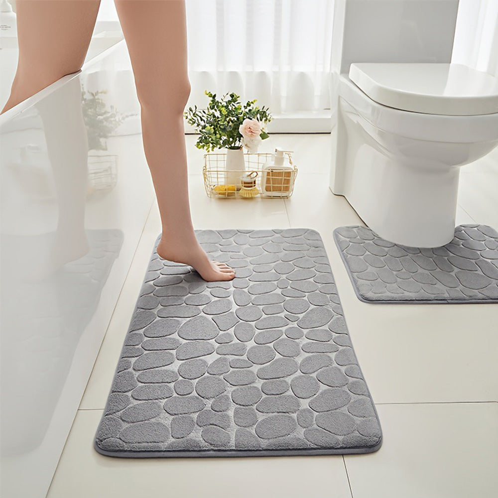 3Pcs Bathroom Mat Set Pebble Pattern Foam Bath Rug Washable Bath Mats for Bathroom Floor