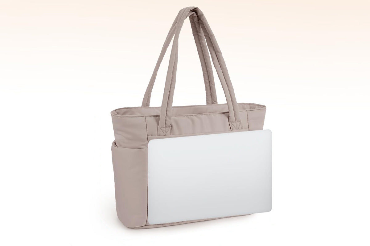 Women Handheld Tote Bag with Cup Holder Compartment and Luggage Sleeve for Travel Work