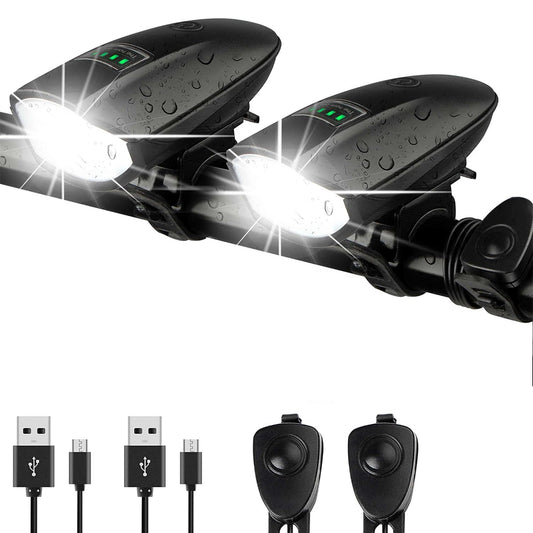 2Pcs Rechargeable LED Bicycle Headlight with Horn