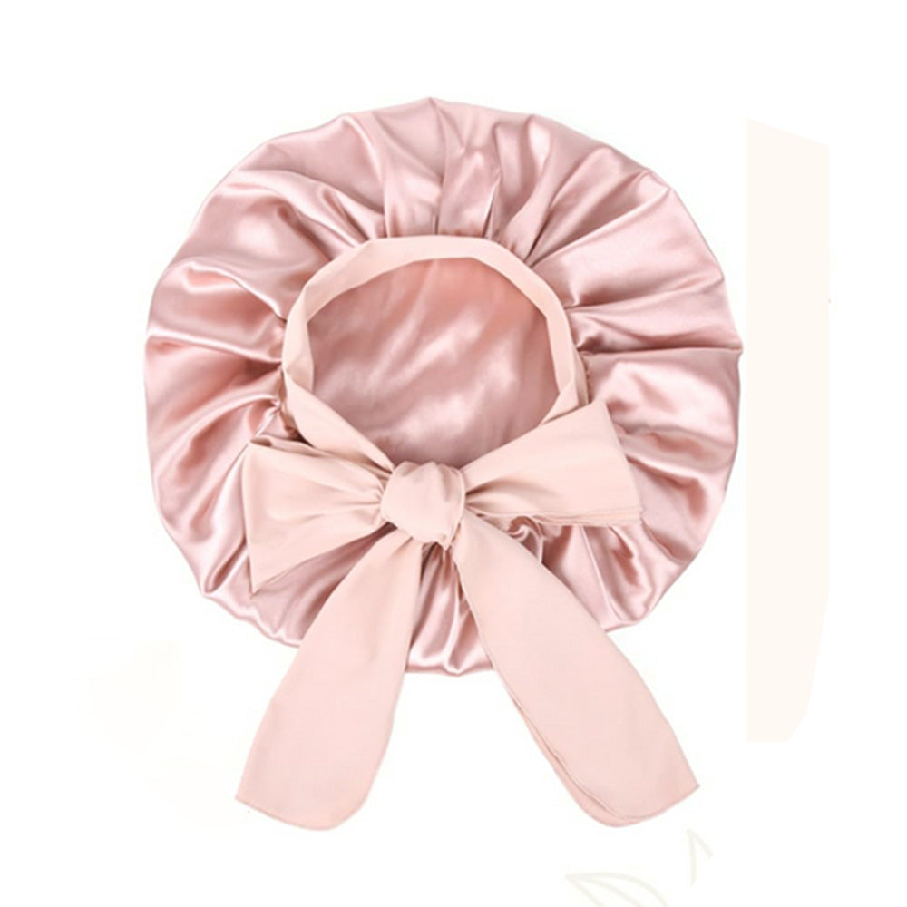 Polyester Satin Hair Bonnet with Tie Band for Sleeping-Red