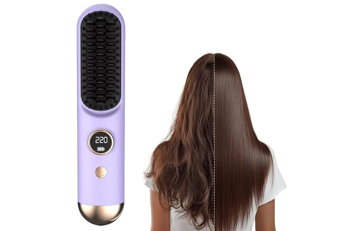 Cordless LCD Hair Straightening Brush 2-in-1 Portable Styling Tool for Travel