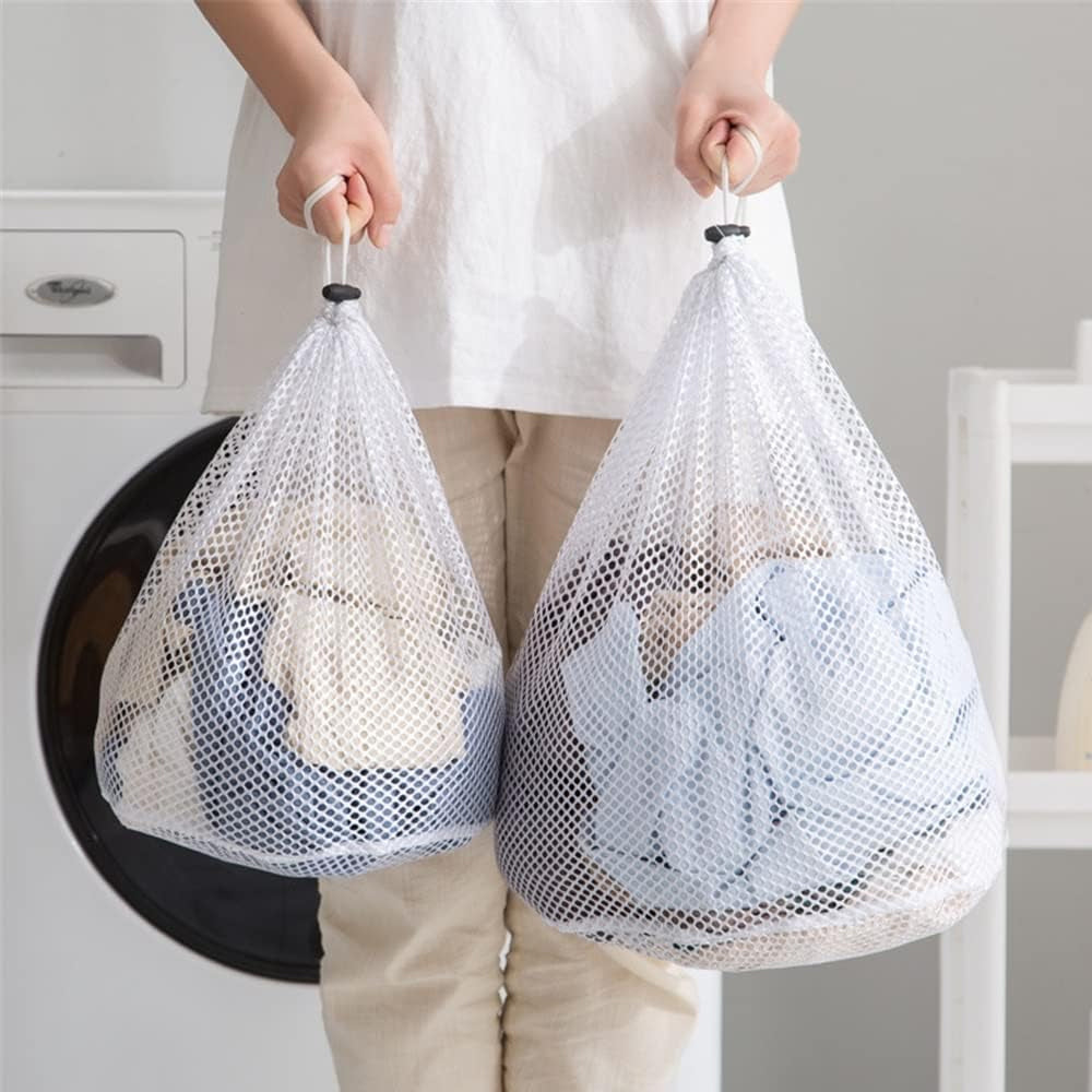 3Pcs Laundry Washing Large Mesh Net Bags Drawstring Clothes Cleaning