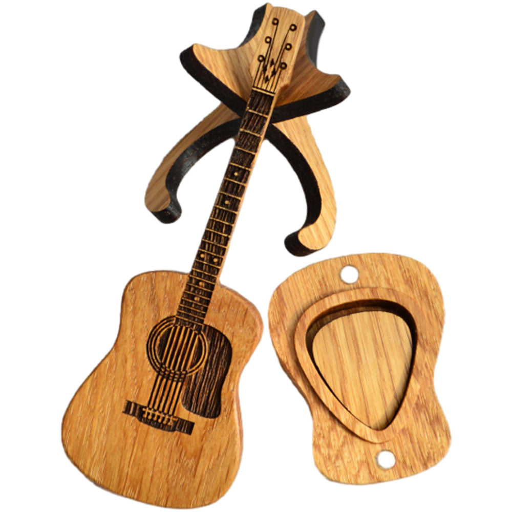 3Pcs Portable Wooden Acoustic Guitar Picks with Box and Holder