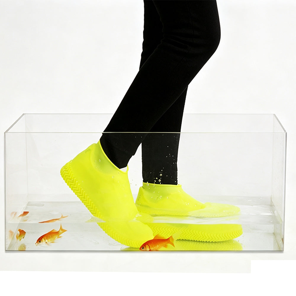 2 Pairs Waterproof Silicone Shoe Covers Protective Rubber Rain Overshoes-Black