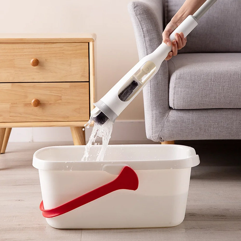 Self-Wringing Mop with 2 Replaceable Sponge Mop Heads and 1 Collapsible Bucket
