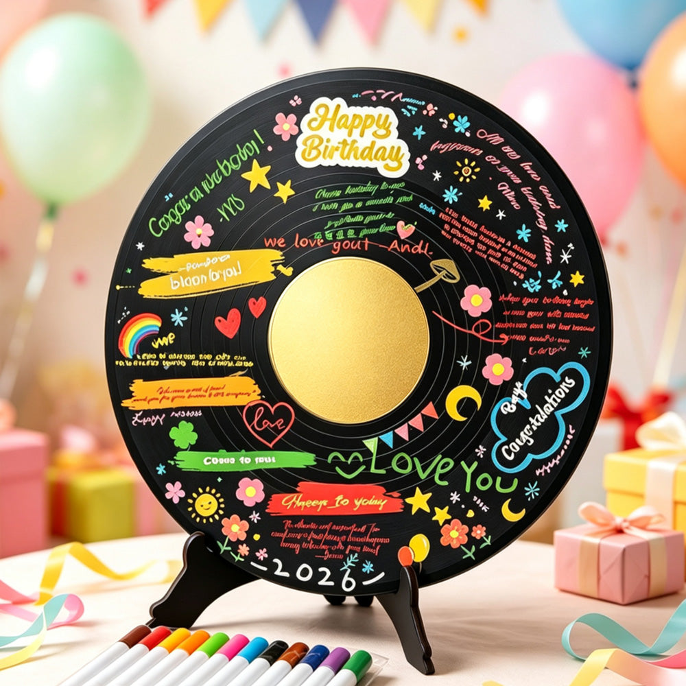 Vintage Vinyl Record Birthday Display Board Desktop Party Sign