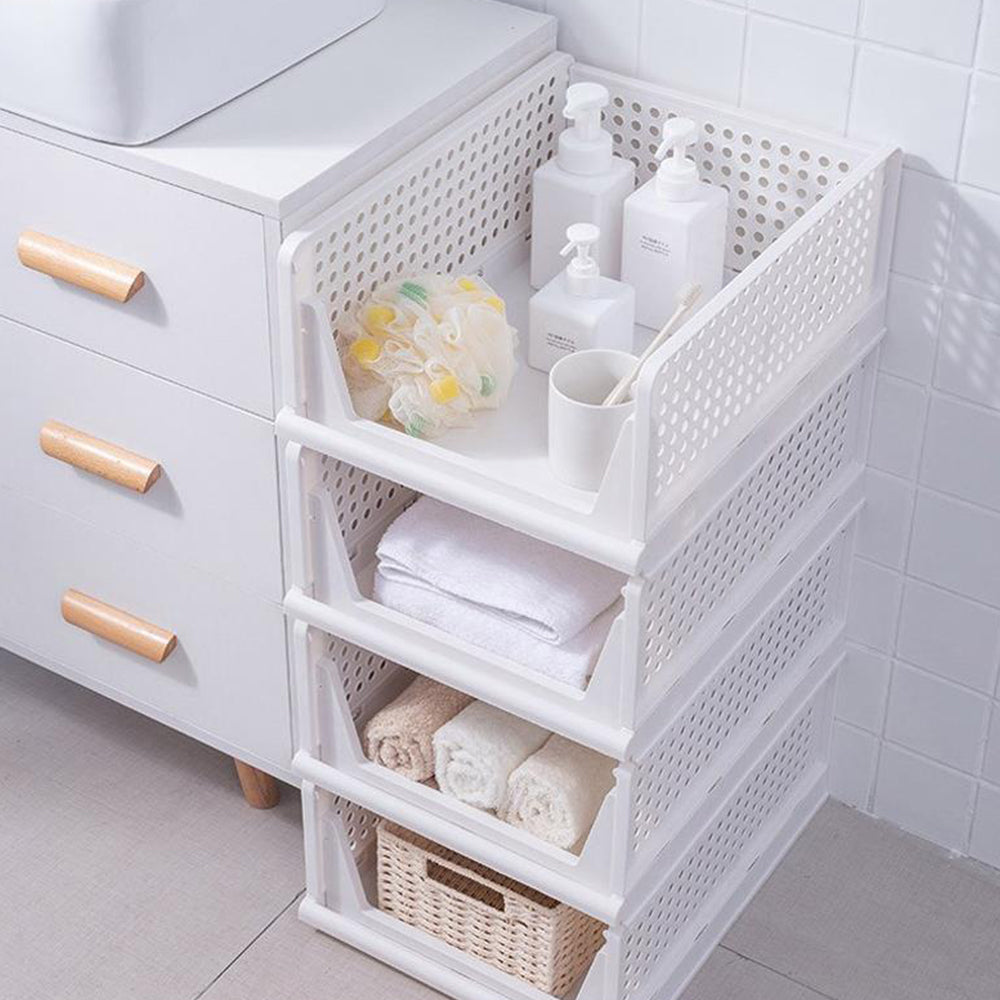 Stackable Plastic Storage Basket Foldable Closet Organizer Clothes Storage Drawer
