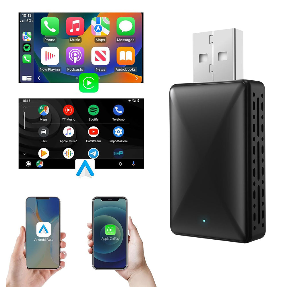 2 in-1 Wired To Wireless CarPlay Android Auto USB Car Dongle Connect Box