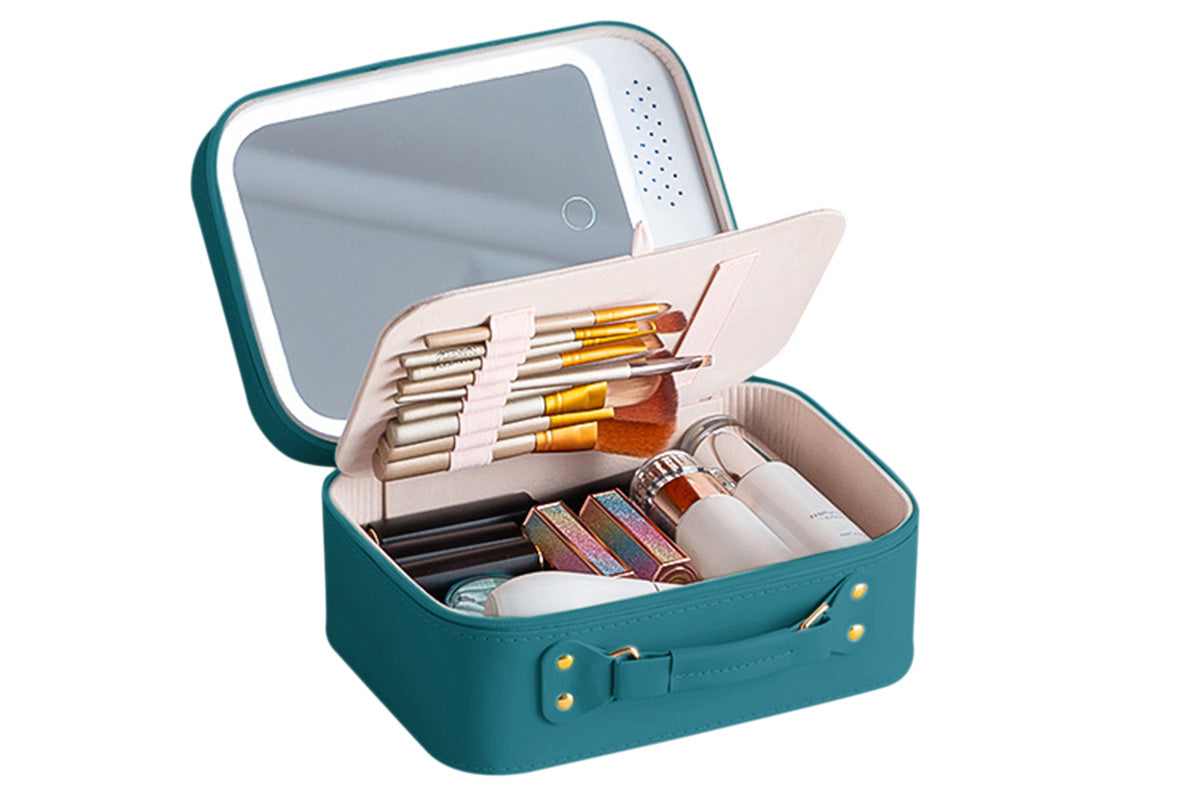 LED Mirror Makeup Case Hard Shell Rechargeable Lighted Cosmetic Organizer