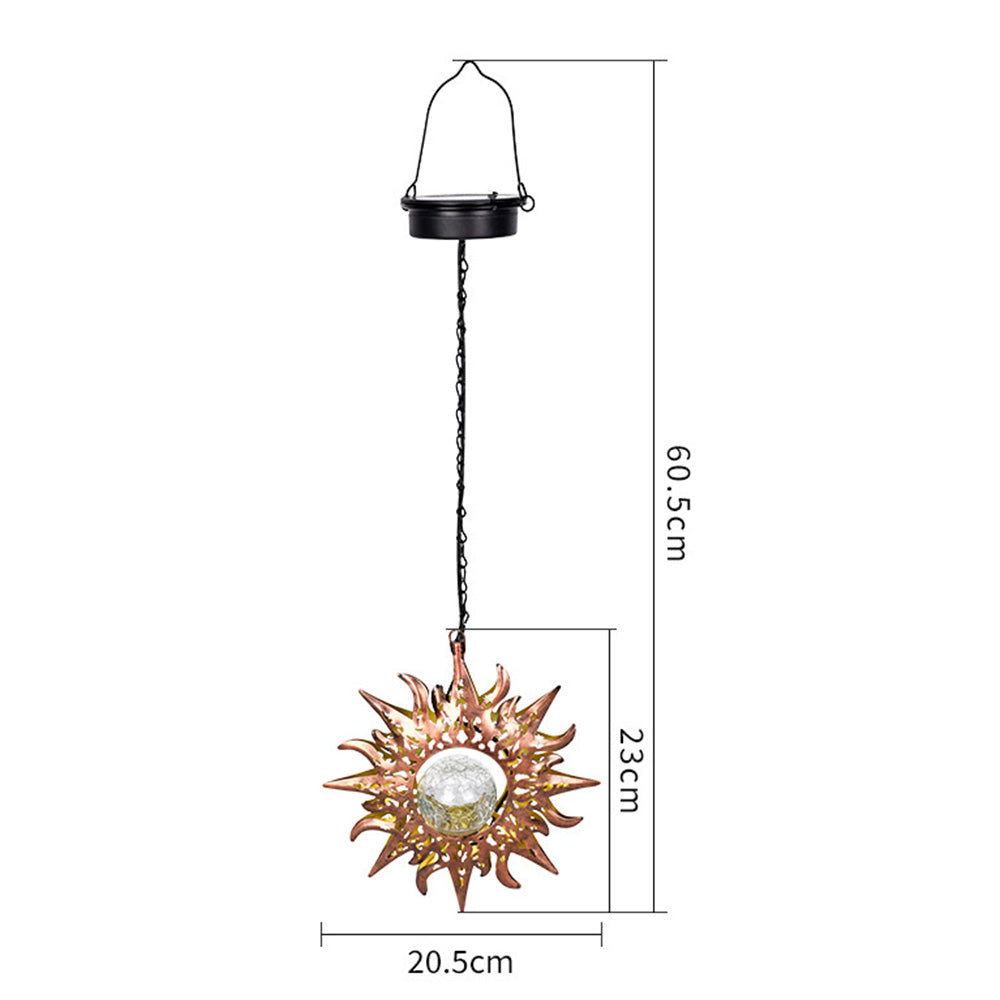 Hanging Solar Lights Outdoor Sun Moon Cracked Glass Lantern for Garden Patio Decor