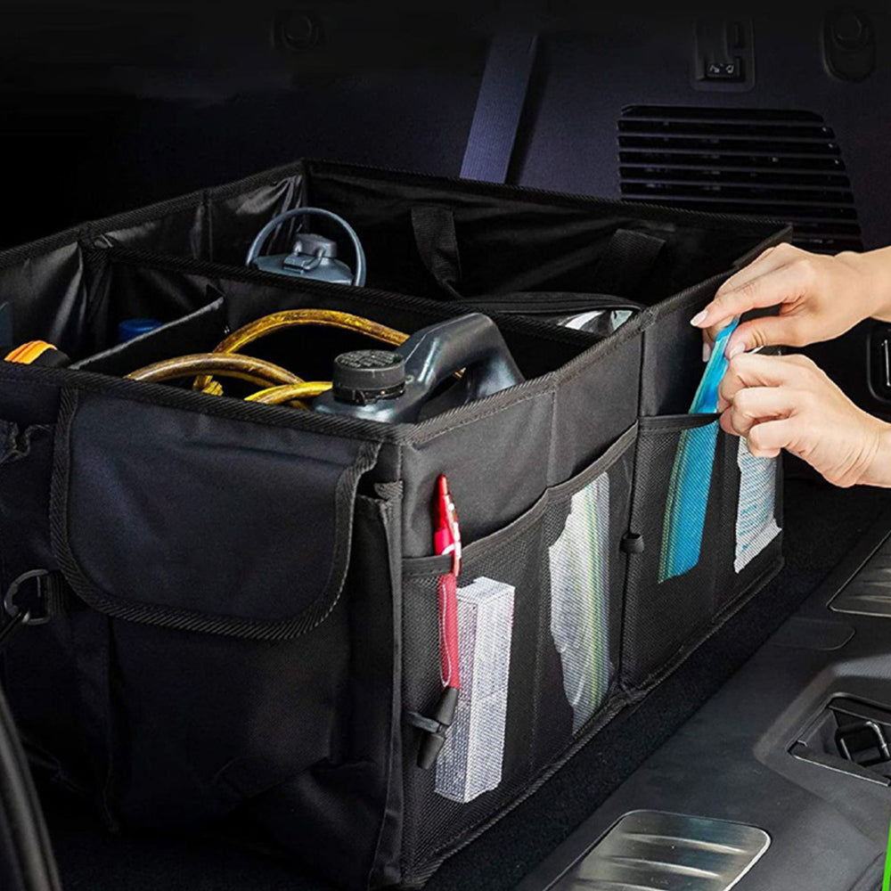 Foldable Car Trunk Organizer with Handles and 3 Compartments