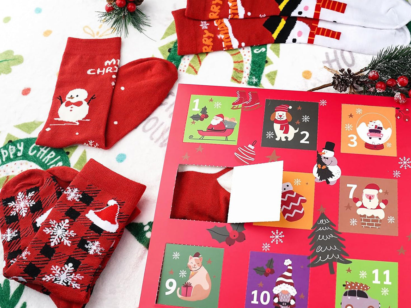 12 Pairs Christmas Sock Advent Calendar Blind Box 24 Days Countdown Calendar