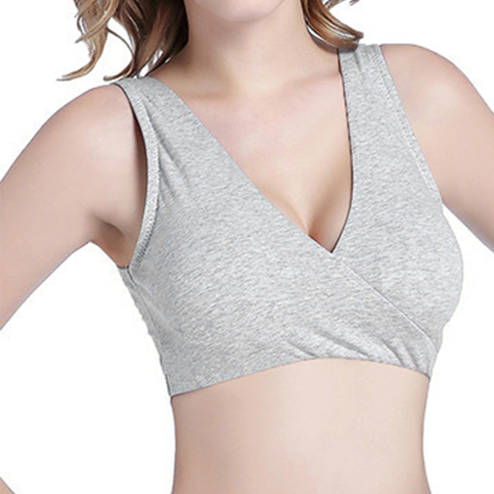 Seamless Wireless Cross Front Lounge Bra with Removable Pads for Women-Light Grey