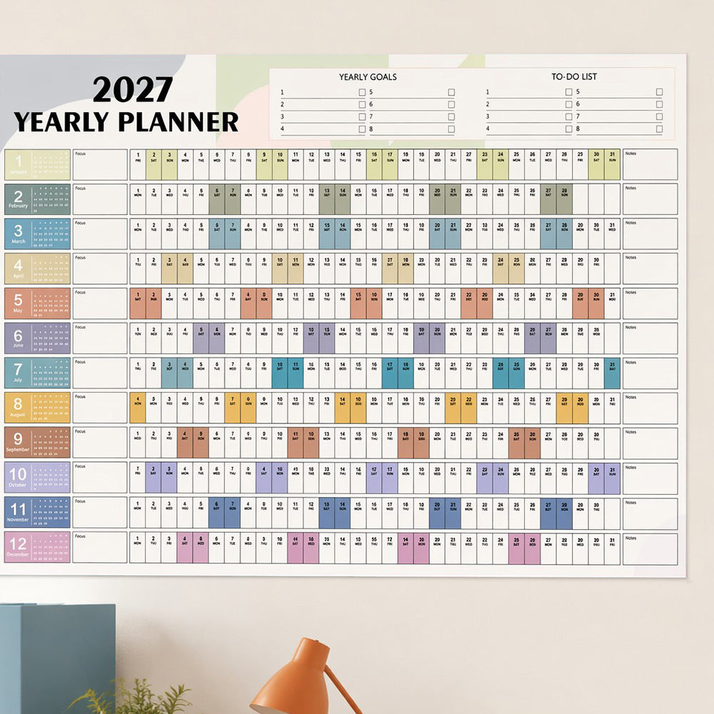2027 Full Year Wall Calendar for Home Office and School Planning