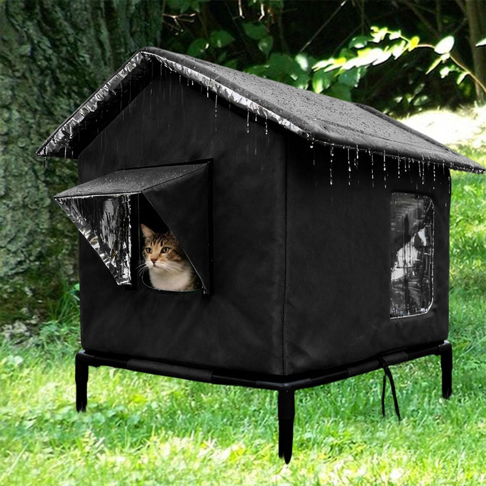 Cat House Indoor Outdoor Insulated Shelter for Small to Medium Cats-Black