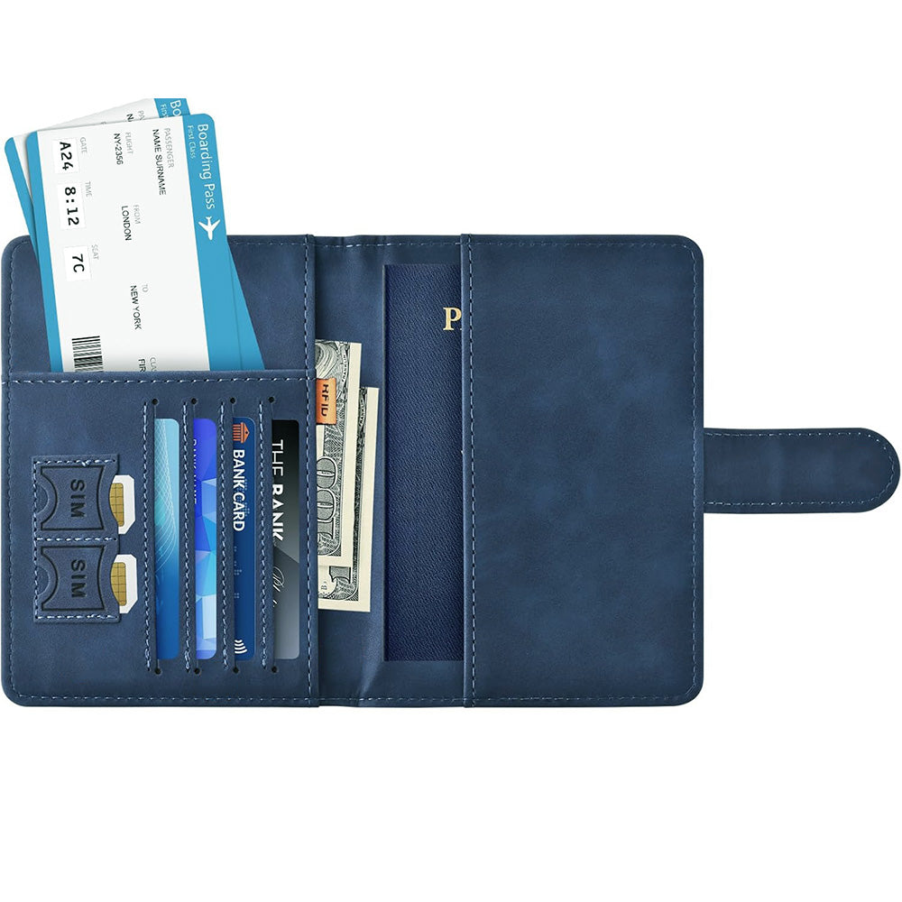 Passport Holder RFID Blocking Leather Cover Wallet With Closure For Travel Essentials