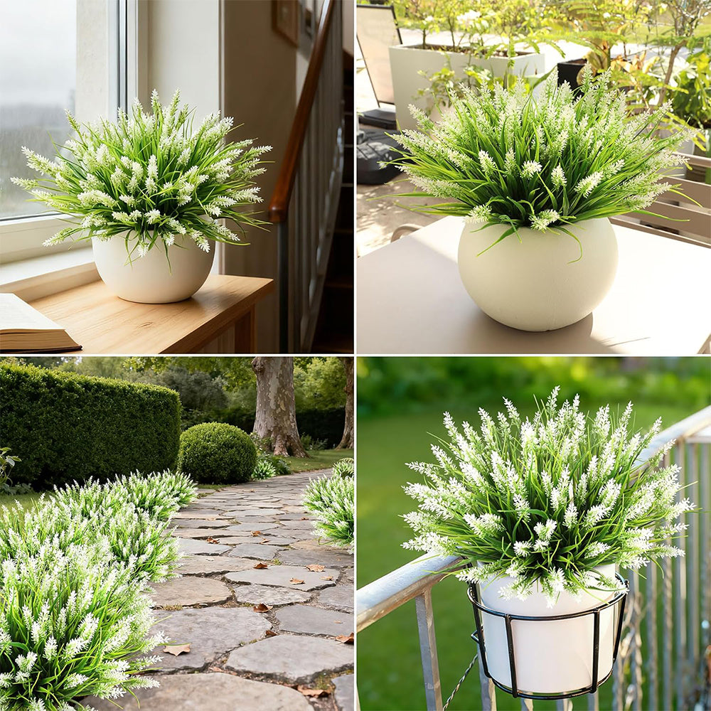 16Pcs Artificial Plants Outdoor Fake Lavender Realistic Plastic Faux Plants for Balcony Patio