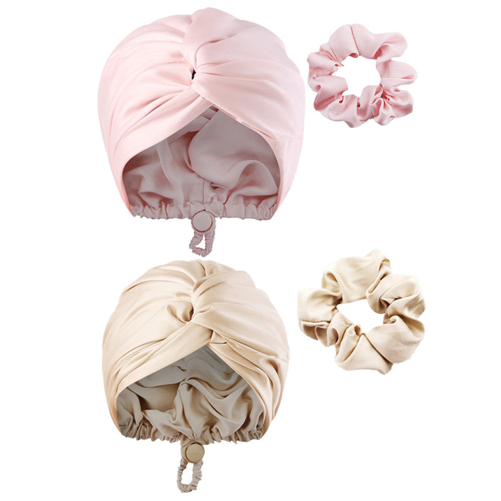 2Pcs Adjustable Double Layer Satin Sleeping Cap Hair Bonnet with Hair Band