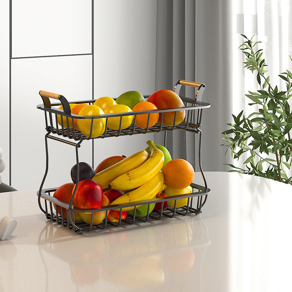 2-Tier Countertop Fruit Basket Rectangular Storage Stand for Kitchen