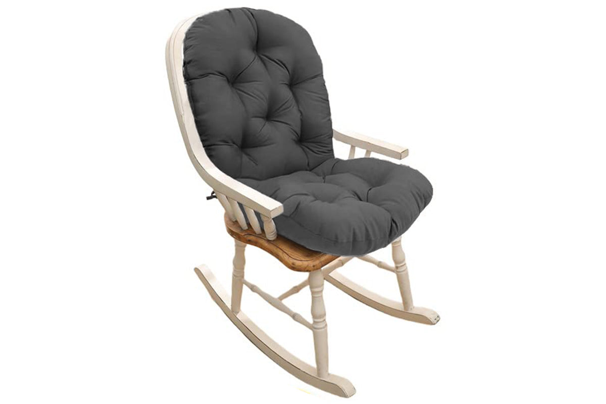 Solid Twill Swivel Rocker Chair Cushion High Back Water Resistant Pad-Grey