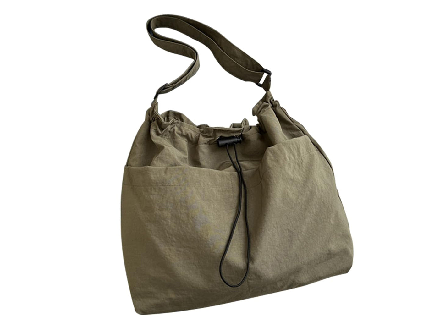 Nylon Crossbody Shoulder Tote Bag Large Capacity Drawstring Bucket Bag