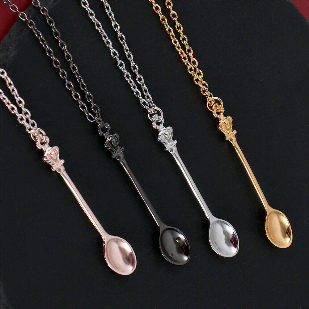4Pcs Mini Crown Spoon Necklace