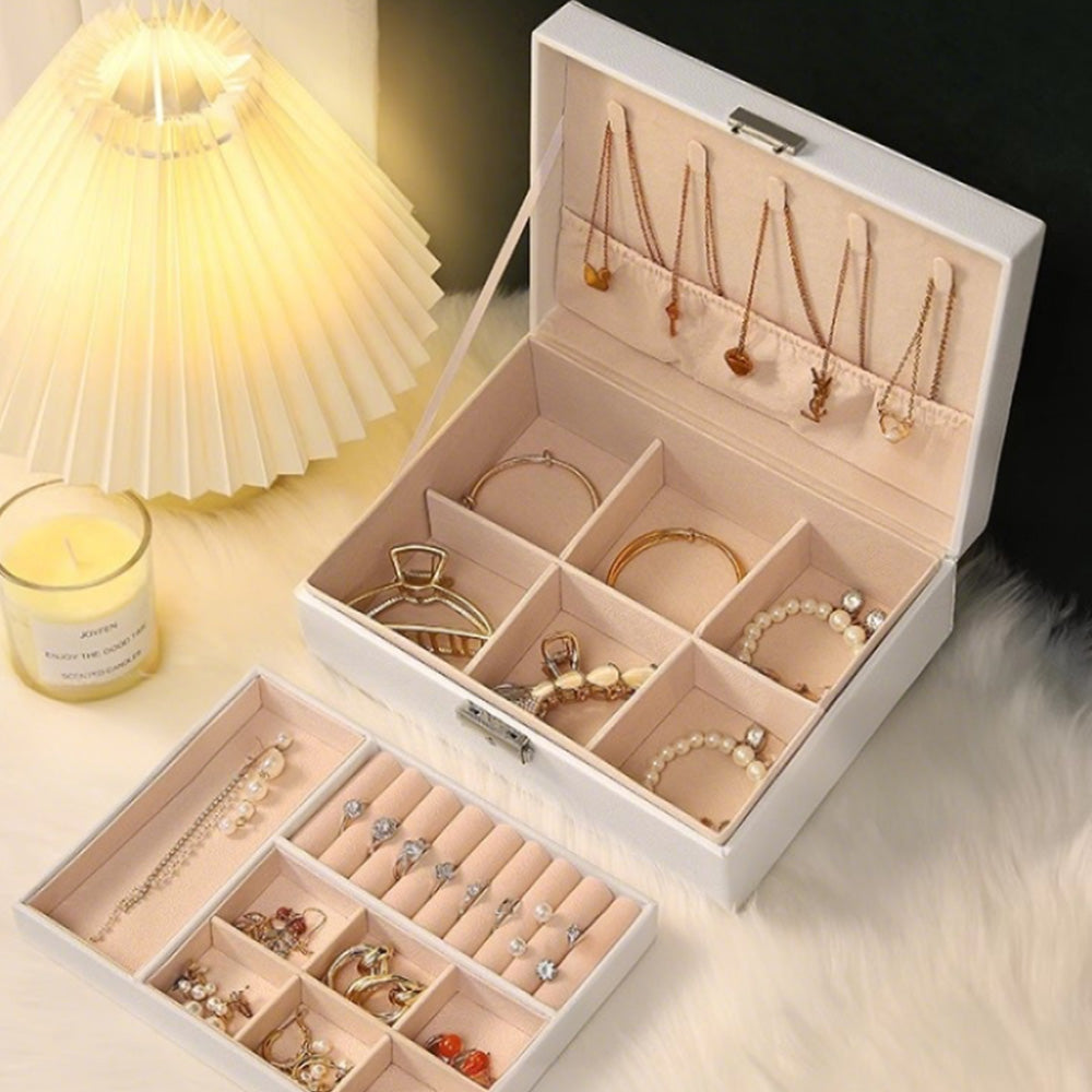 Jewellery Organiser Case Box Holder Storage Earring Ring Display with Lock and Key