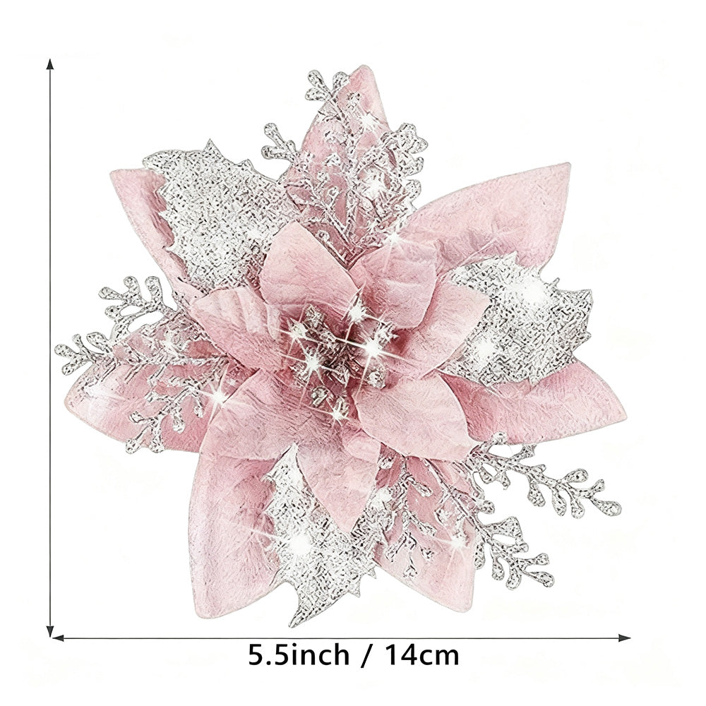 10Pcs Red Gold Poinsettia Artificial Christmas Flowers Xmas Tree Ornaments
