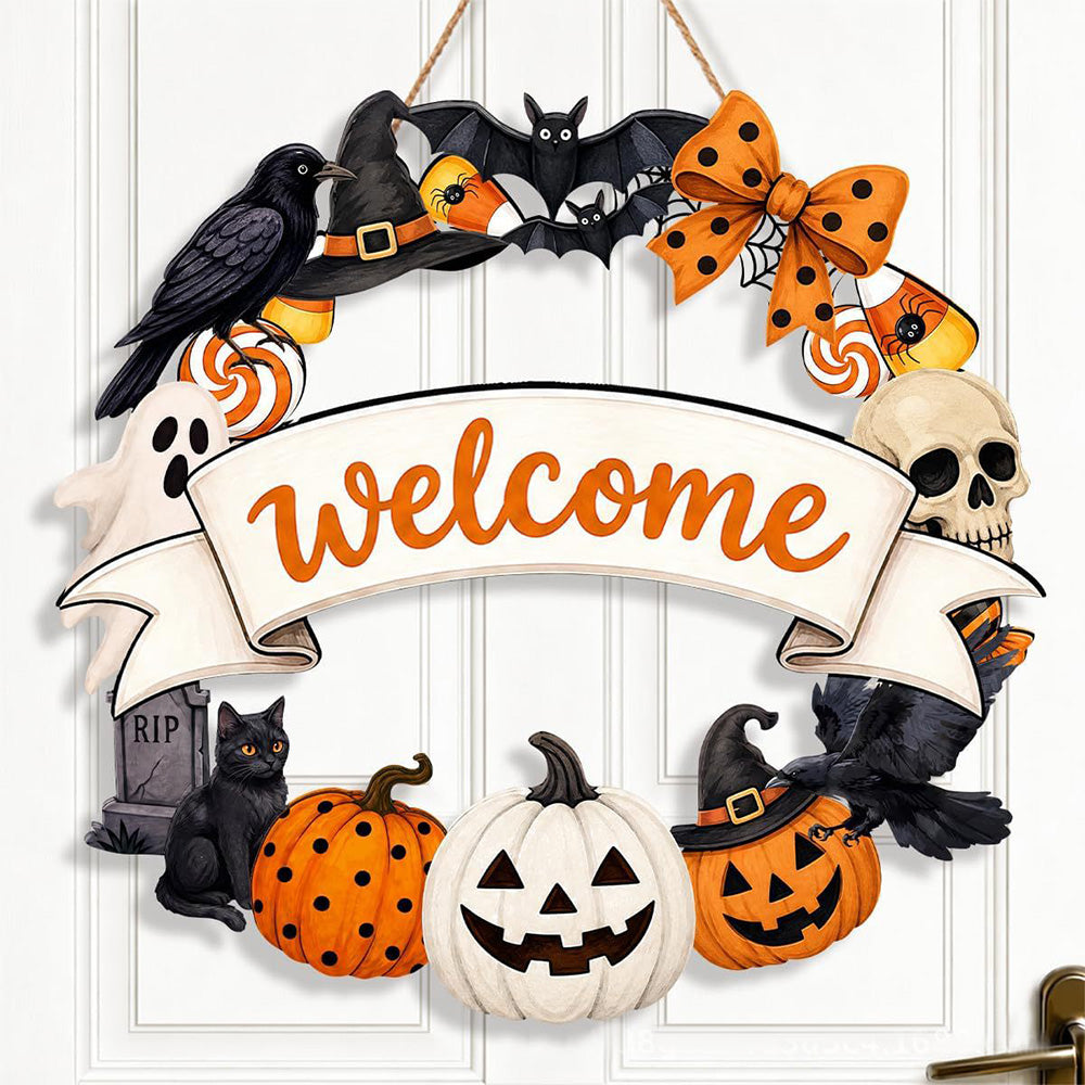 2 Pack Engineered Wood Halloween Ghost Pumpkin Hanging Door Signs