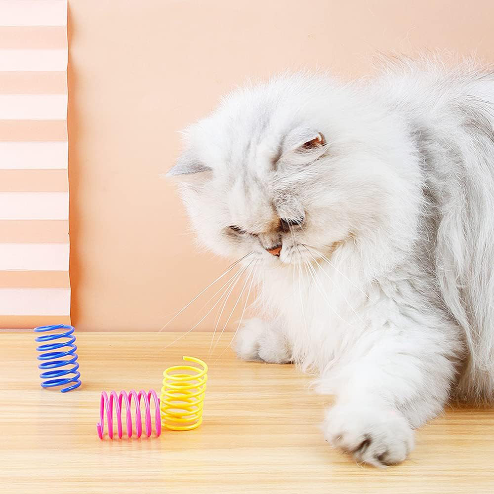 40Pcs Cat Kitten Spring Bouncy Toy Plastic Training Toys Colorful Coil Teasing Playing Cat Toy
