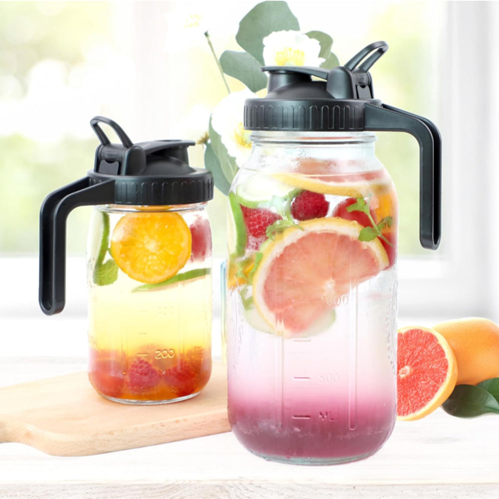 2Pcs 32/64Oz Glass Mason Jar Pitcher with Lid Wide Mouth Cold Brew Coffee Maker Jar