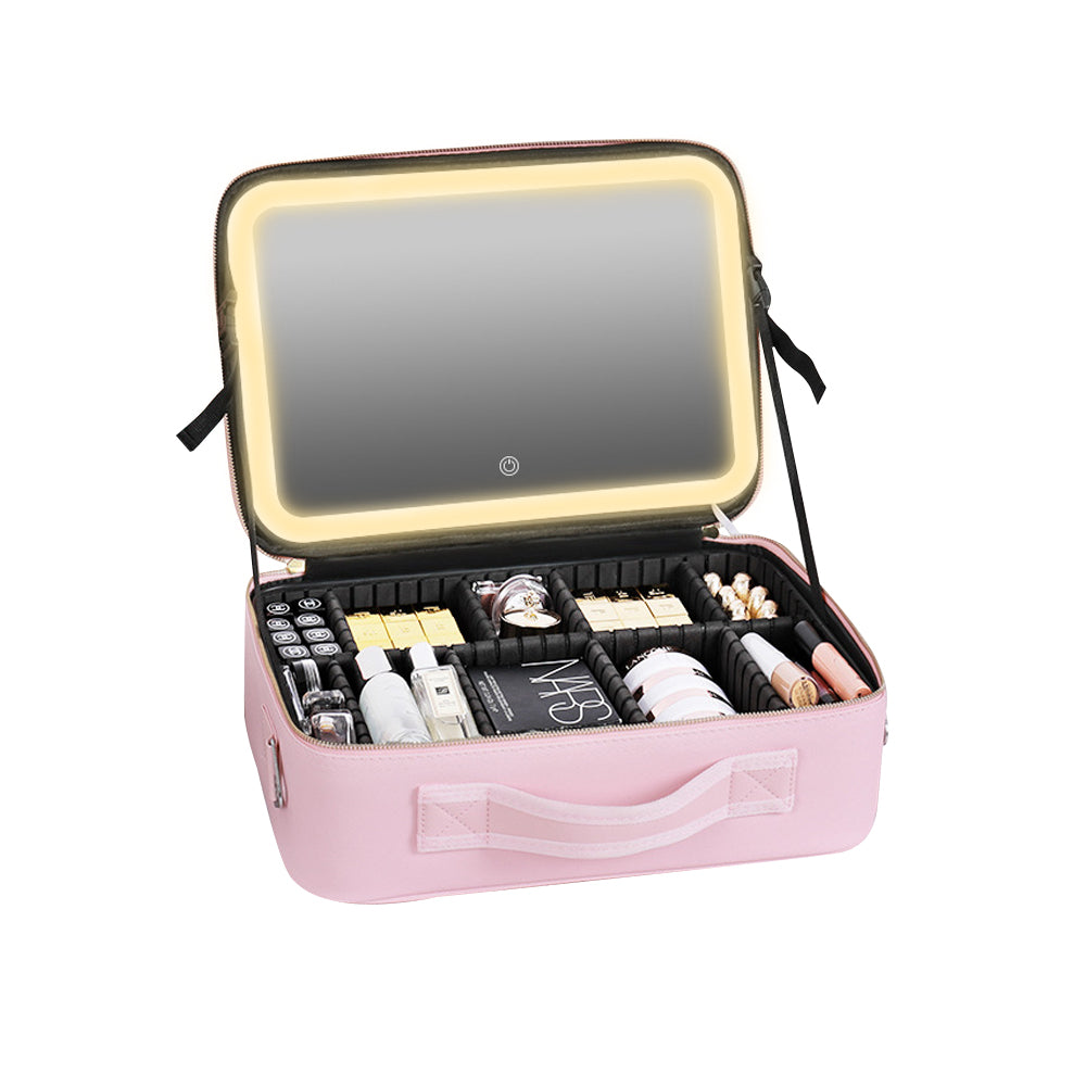 Portable Travel Makeup Case with LED Light and Mirror